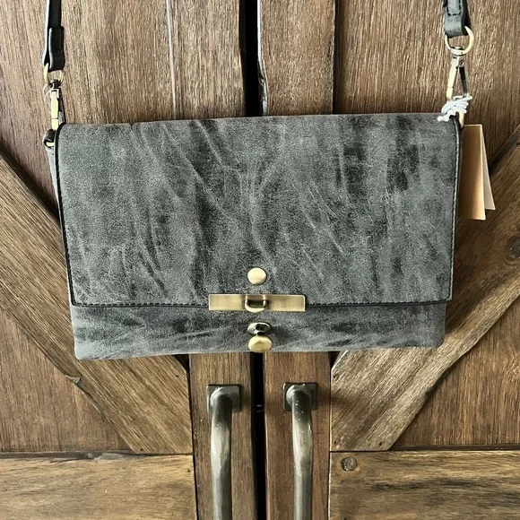 Francesca's Gold Hookhardware Grey/Black Over the Shoulder Crossbody Purse NWT - Picture 2 of 8